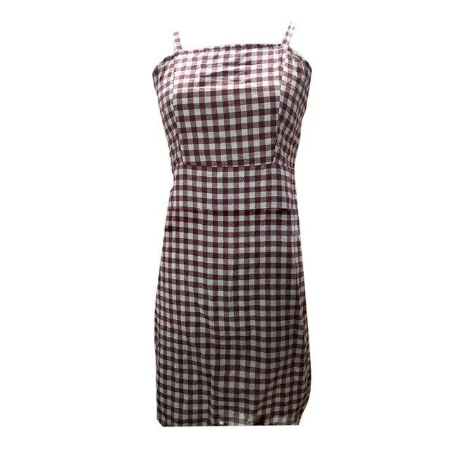 Plaid Sleeveless Backless High Waist Slim Fit Dress