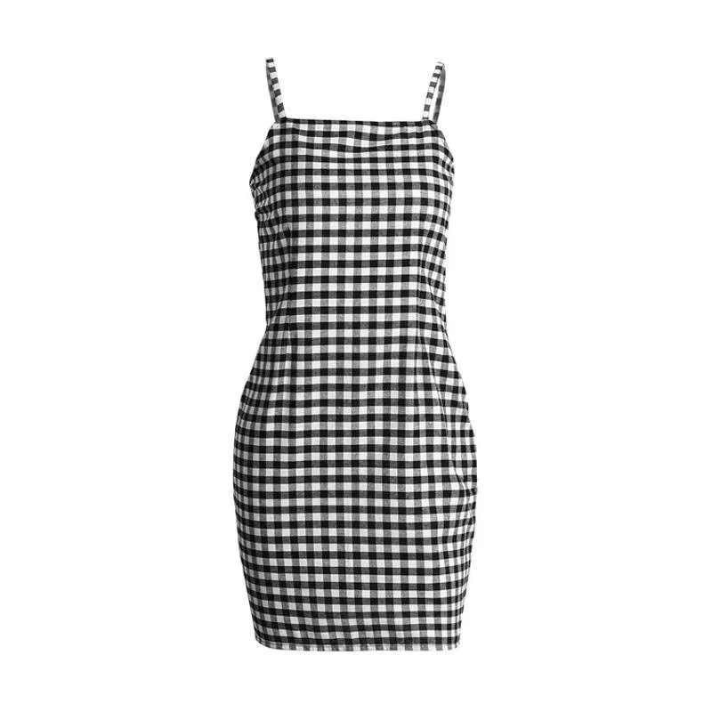 Plaid Sleeveless Backless High Waist Slim Fit Dress