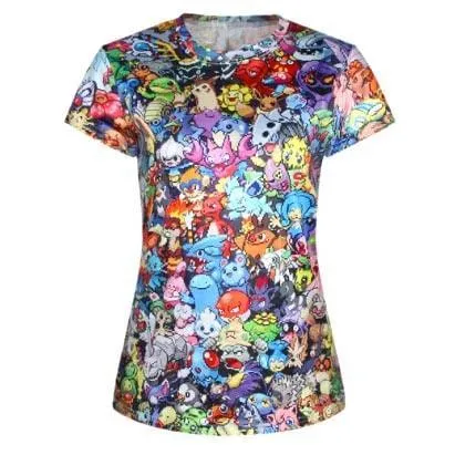 Pokemon 8-Bit All Over Collage Print Short Sleeve T-Shirt for Women