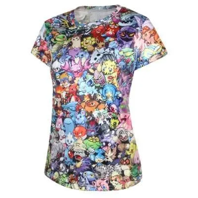 Pokemon 8-Bit All Over Collage Print Short Sleeve T-Shirt for Women