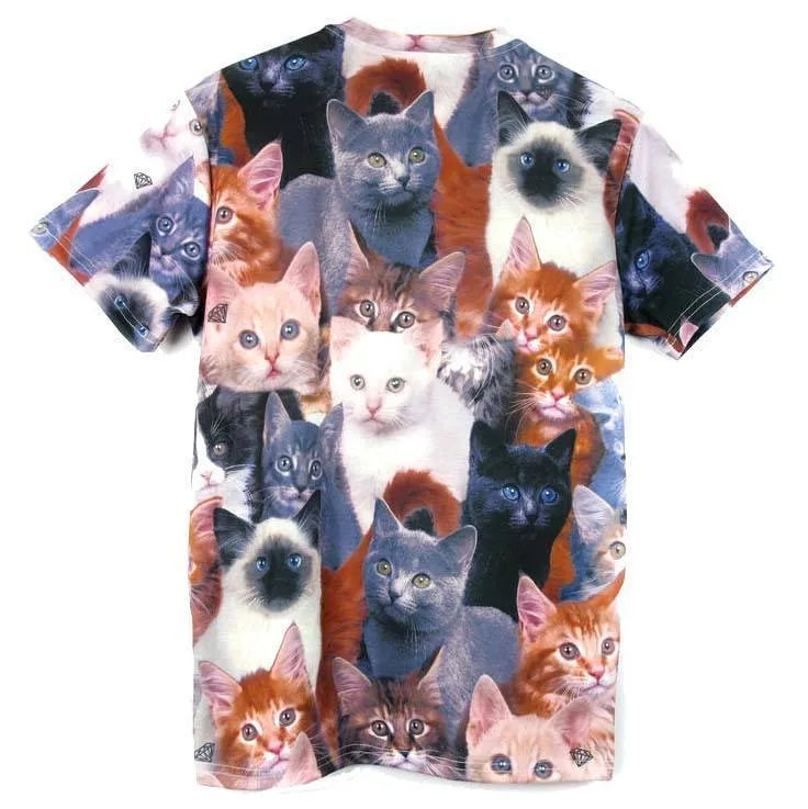 Realistic Kitty Cat Photo Collage Print Graphic Tee T-Shirt for Women