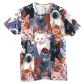 Realistic Kitty Cat Photo Collage Print Graphic Tee T-Shirt for Women