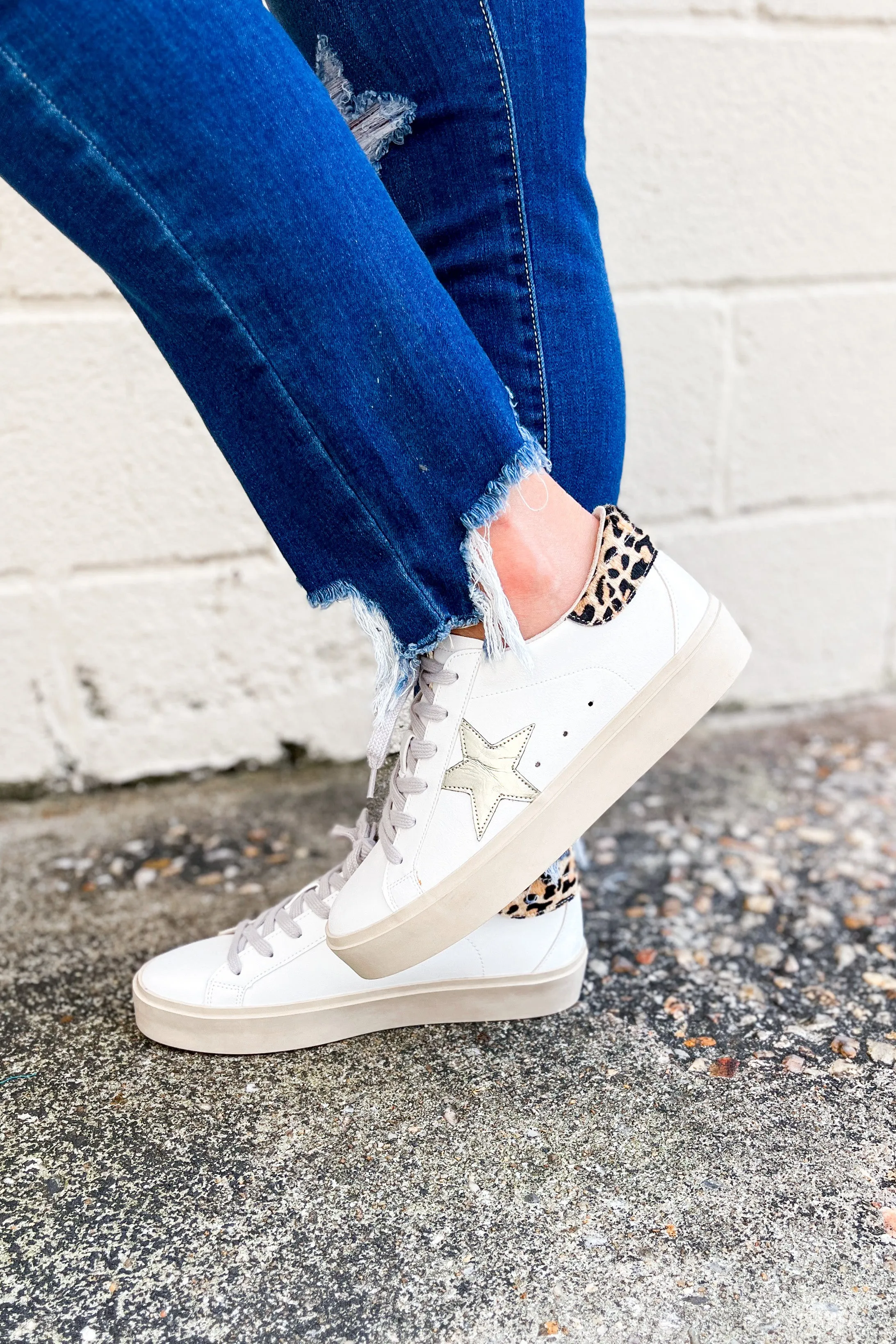 Reba Star Sneaker, Gold Crinkle Leopard