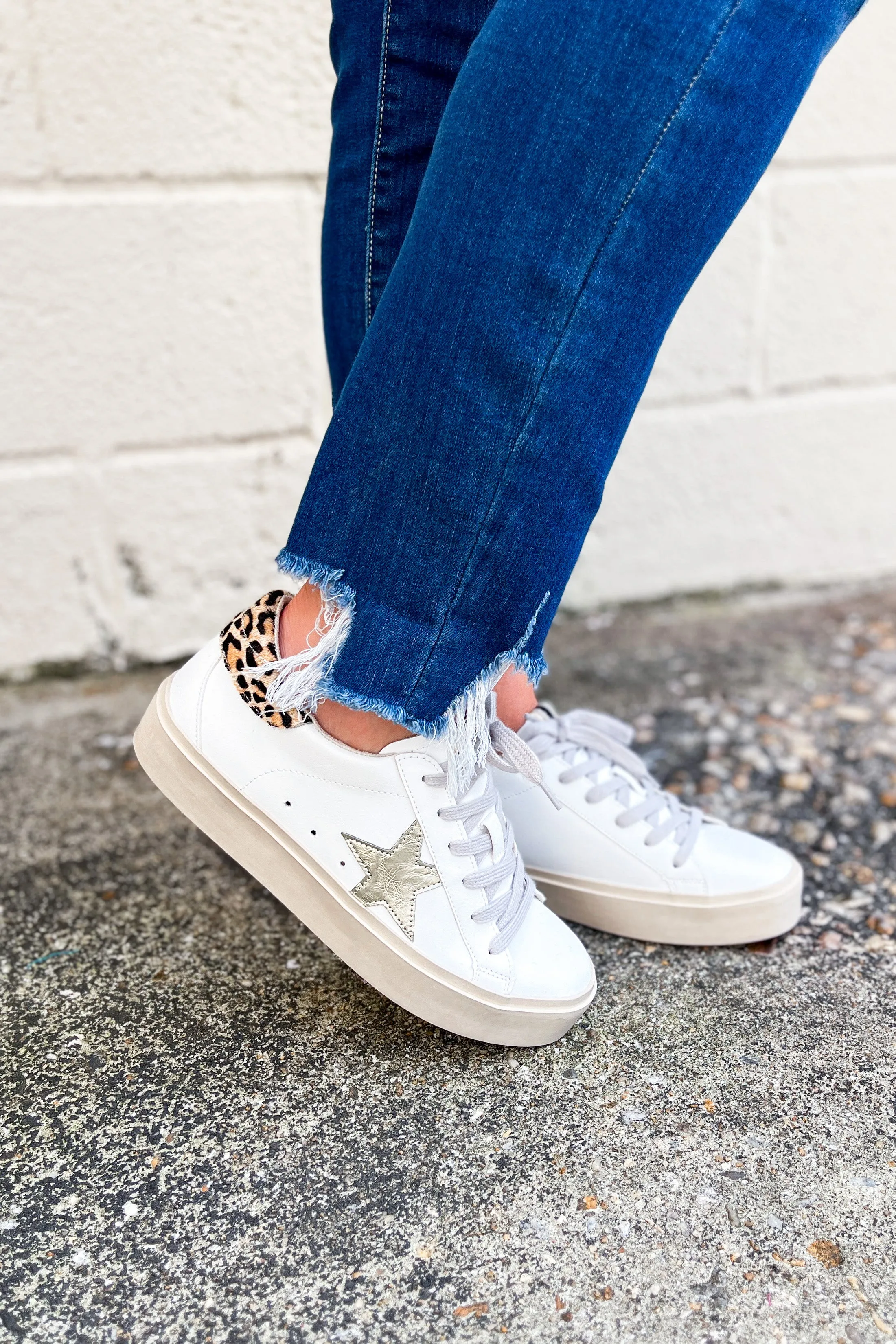 Reba Star Sneaker, Gold Crinkle Leopard