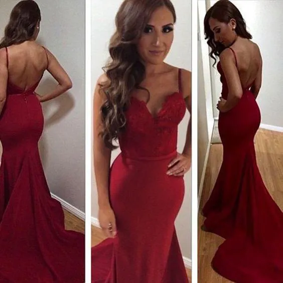 Red stylish lace mermaid long prom dresses graduation dresses cheap prom dresses