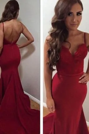 Red stylish lace mermaid long prom dresses graduation dresses cheap prom dresses