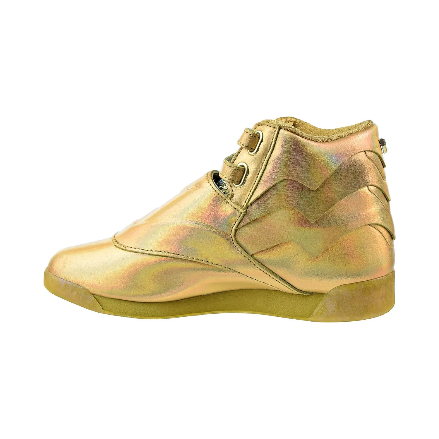 RReebok Freestyle Hi Wonder Woman 1984 Women's Shoes Gold Metallic-Excellent Red