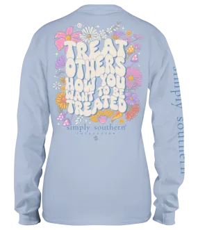 Simply Southern 100% Cotton Long Sleeve T-Shirt - 'Treat Others How You Want to Be Treated' with Floral Design