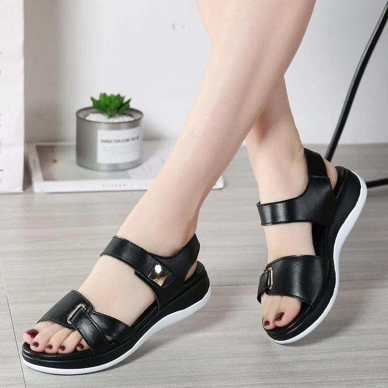 Soft Hook Loop Leather Sandals