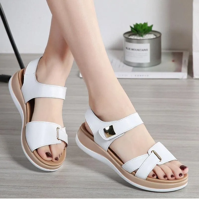 Soft Hook Loop Leather Sandals