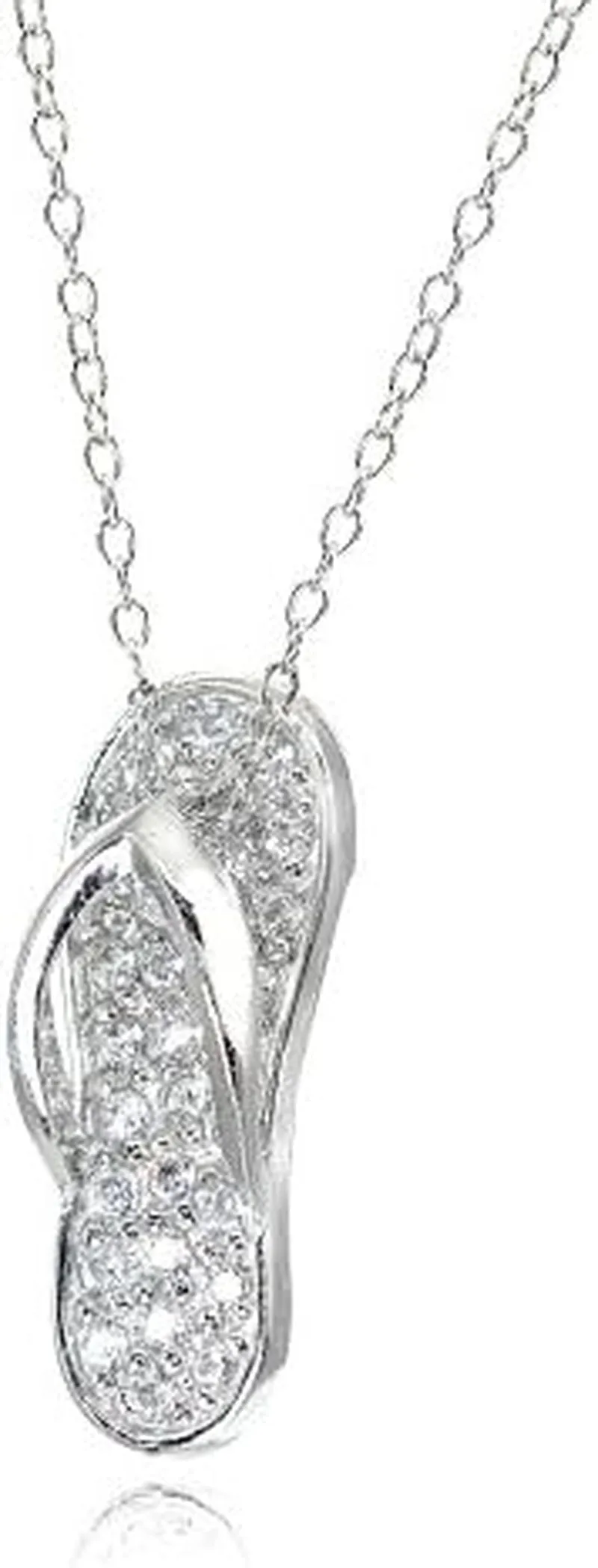 Sterling Silver Cubic Zirconia Flip-Flop Beach Sandal Necklace