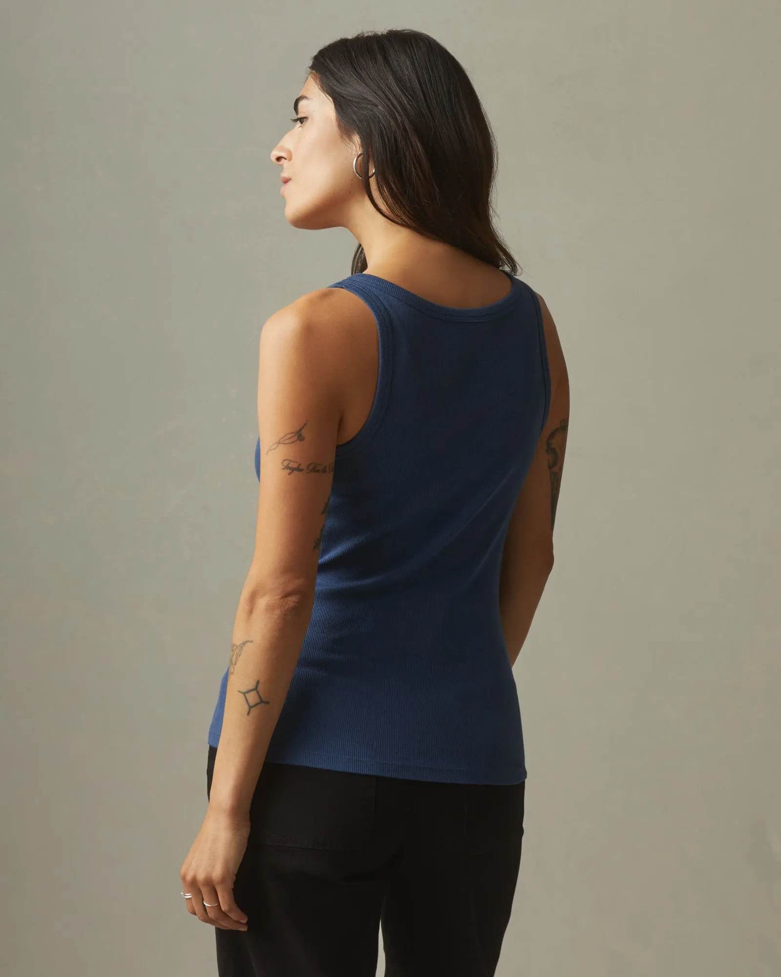 Cosmos Blue Stretch Ribbed Tank Top - Comfortable Fit for Everyday Wear