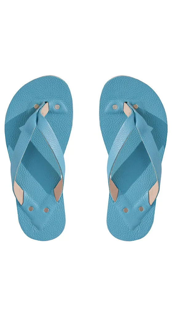 T. Blue Leather Flip Flops