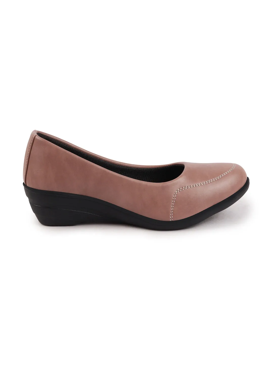 Women Peach Formal Platform Wedge Heel Slip On Ballerina Shoes