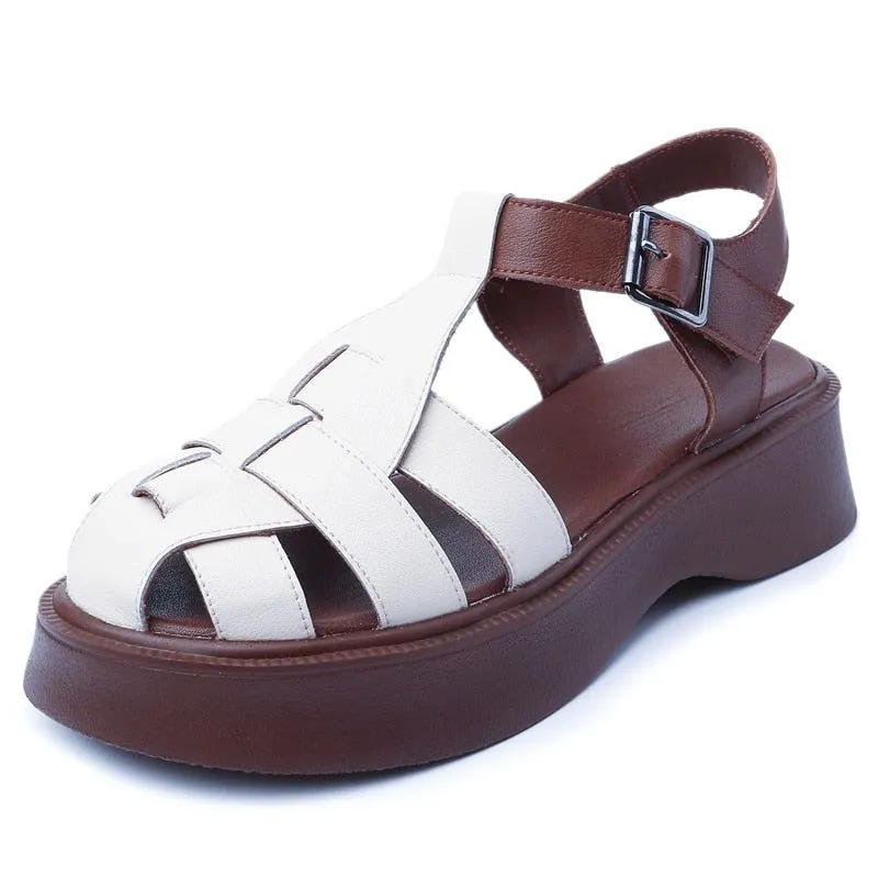 Women's Casual Shoes QA303 - Handmade Leather Wedges Sandals