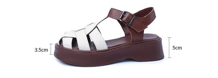 Women's Casual Shoes QA303 - Handmade Leather Wedges Sandals