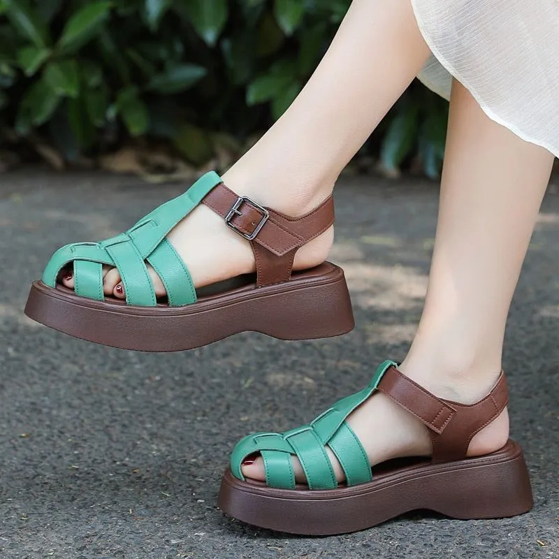 Women's Casual Shoes QA303 - Handmade Leather Wedges Sandals