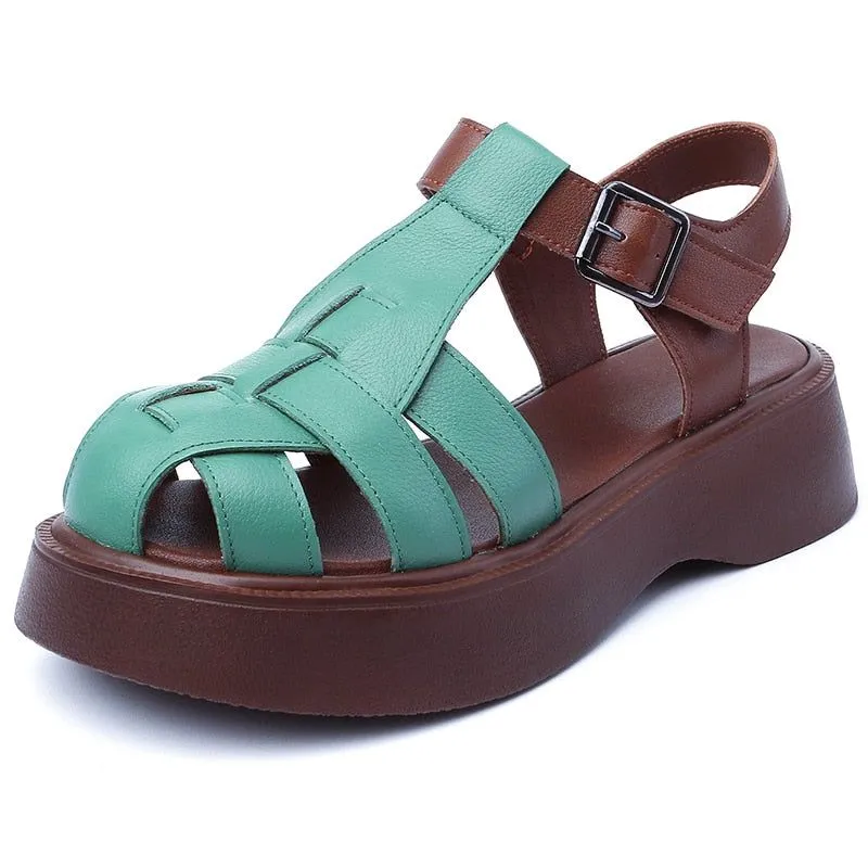 Women's Casual Shoes QA303 - Handmade Leather Wedges Sandals