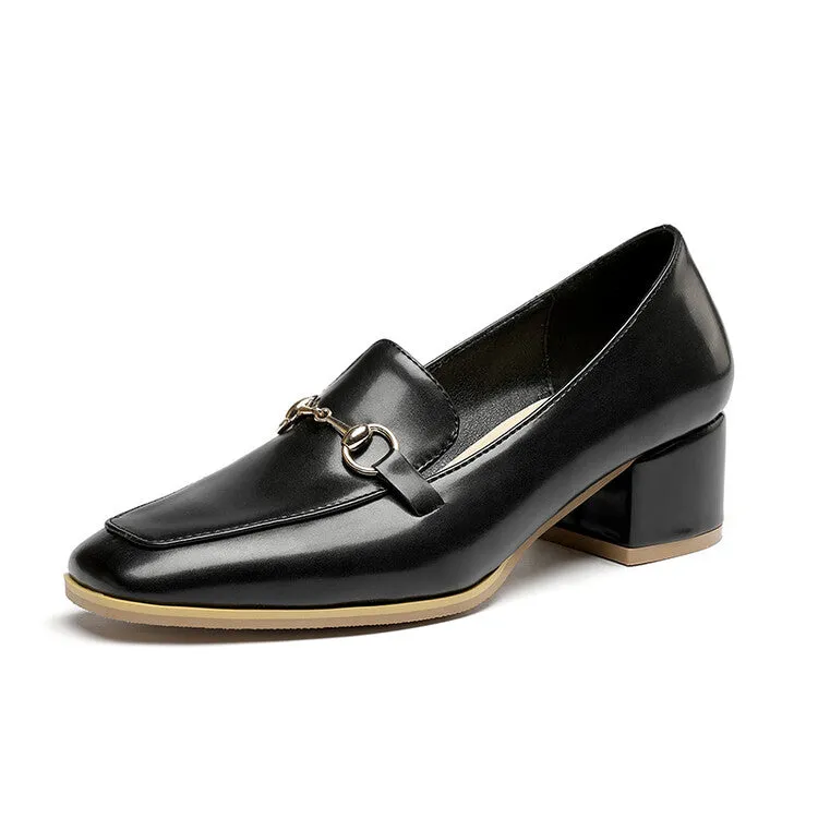 Women's Square Toe Metal Block Heel Slip-On Loafers